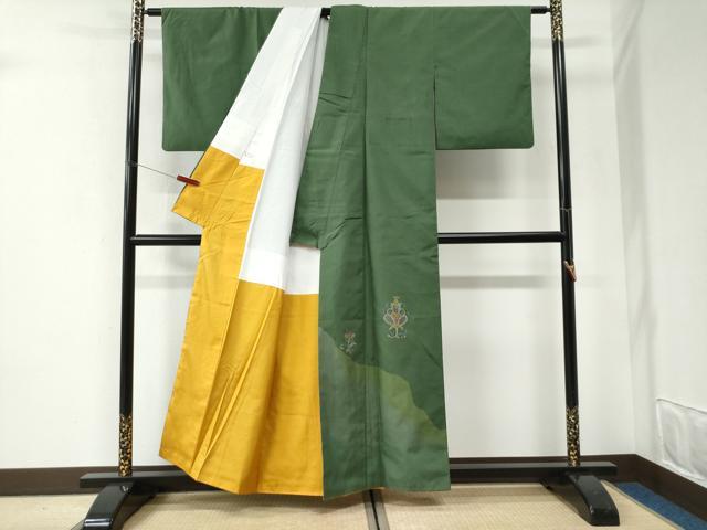 平和屋着物●京の名門　じゅらく謹製　色留訪問着　紬地　更紗花唐草文　上代75万　正絹　逸品　CABI2807yc