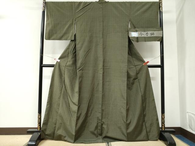 平和屋着物●今昔紬　縞　反端付き　正絹　逸品　CABI2809yc