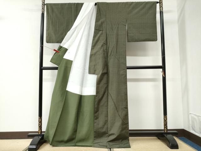 平和屋着物●今昔紬　縞　反端付き　正絹　逸品　CABI2809yc
