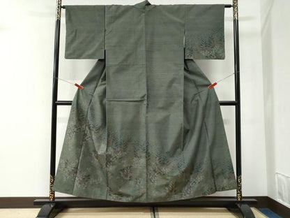 平和屋着物●訪問着　紬地　草花文　正絹　逸品　CABI2815yc