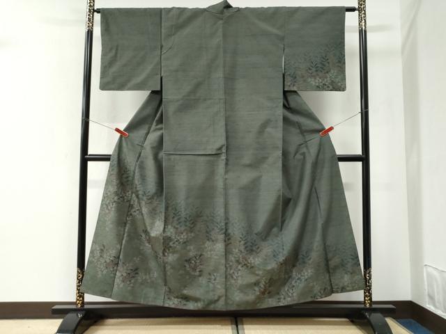 平和屋着物●訪問着　紬地　草花文　正絹　逸品　CABI2815yc