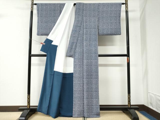 平和屋着物●加賀友禅の型染　板場友禅　坂口幸市　加賀小紋　変わり格子　正絹　逸品　CABI2818yc