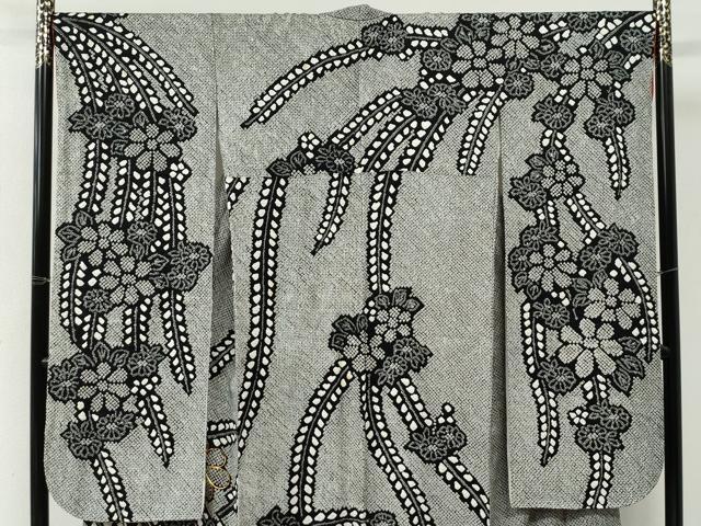 平和屋着物●豪華振袖　総絞り　駒刺繍　枝垂れ草花文　黒地　正絹　逸品　CABI2819yc