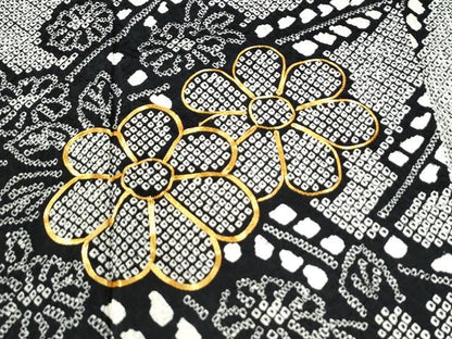 平和屋着物●豪華振袖　総絞り　駒刺繍　枝垂れ草花文　黒地　正絹　逸品　CABI2819yc