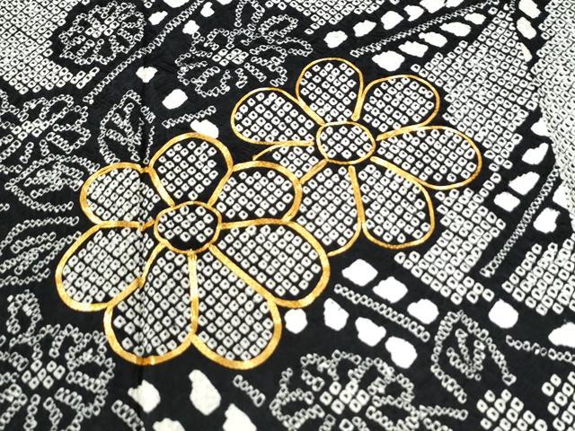 平和屋着物●豪華振袖　総絞り　駒刺繍　枝垂れ草花文　黒地　正絹　逸品　CABI2819yc