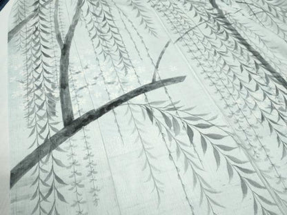 平和屋着物●訪問着　紬地　手描き　枝垂れ柳　仮絵羽　正絹　逸品　未使用　CABI2821yc