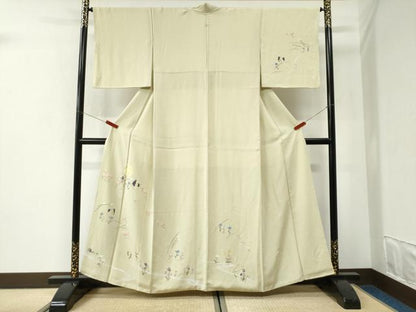 平和屋着物●訪問着　刺繍　人物流水草花文　正絹　逸品　CABI2823yc