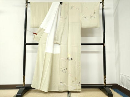 平和屋着物●訪問着　刺繍　人物流水草花文　正絹　逸品　CABI2823yc