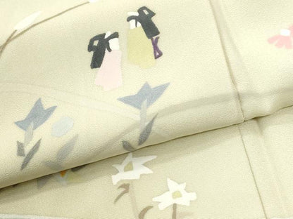 平和屋着物●訪問着　刺繍　人物流水草花文　正絹　逸品　CABI2823yc