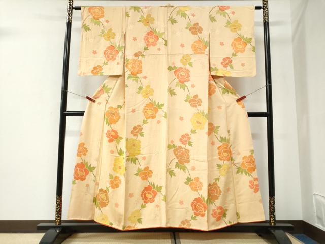 平和屋着物●上質な小紋　地紋起こし　牡丹花文　正絹　逸品　CABI2825yc