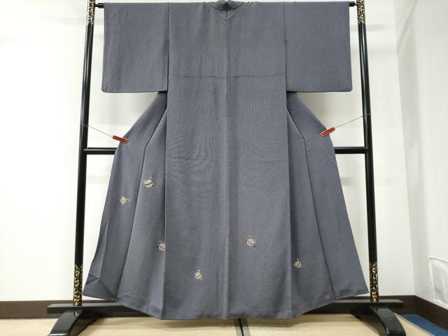 平和屋着物●訪問着　江戸小紋　万筋　深紫色×白鼠色　鈴　金彩　正絹　逸品　CABI2827yc