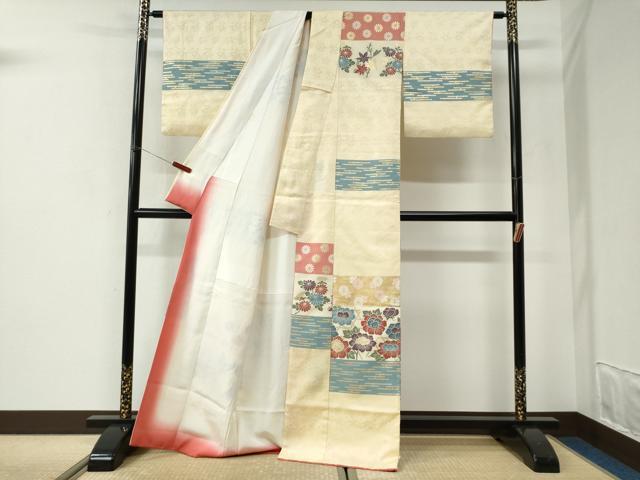 平和屋着物●訪問着　横段牡丹花文　金彩　正絹　逸品　CABI2828yc