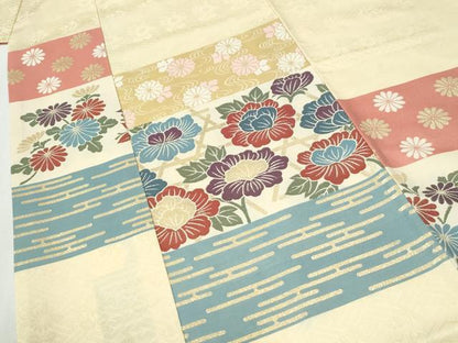平和屋着物●訪問着　横段牡丹花文　金彩　正絹　逸品　CABI2828yc