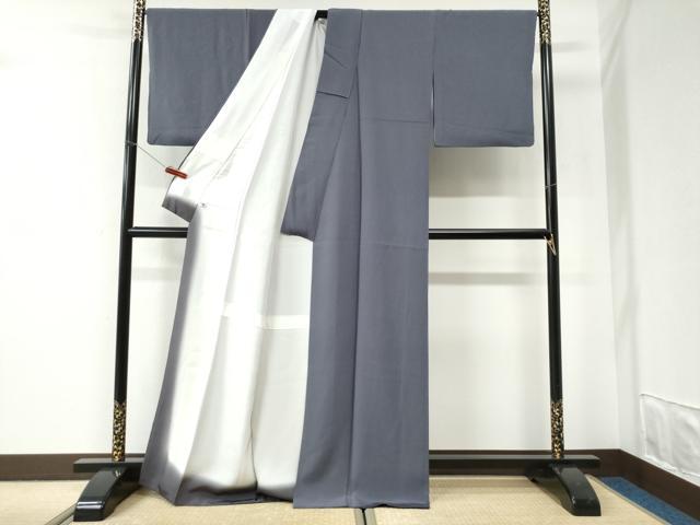 平和屋着物●上質な色無地　縞地紋　紫苑色　正絹　逸品　CABI2829yc