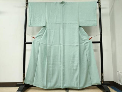 平和屋着物●上質な色無地　吉祥地紋　白緑色　正絹　逸品　CABI2835yc