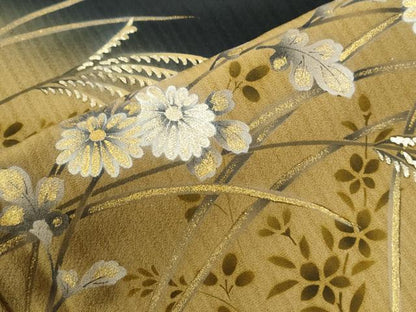 平和屋着物●訪問着　駒刺繍　菊花文　暈し染め　黒地　金彩　正絹　逸品　CABI2840yc