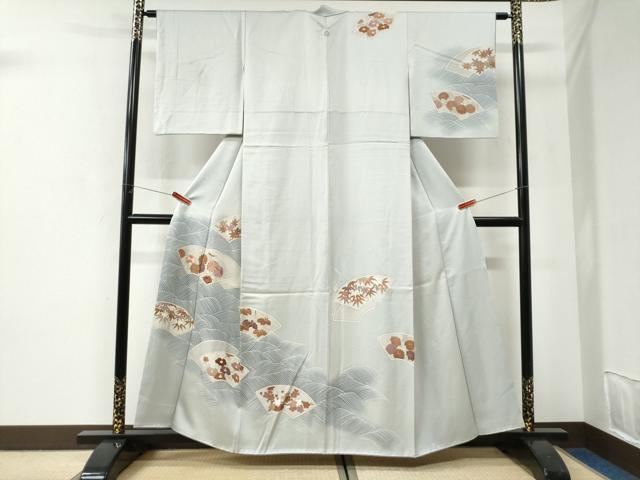 平和屋着物●訪問着　刺繍　立波地紙笹竹草花文　暈し染め　金彩　ますいわ屋扱い　正絹　逸品　CABI2841yc