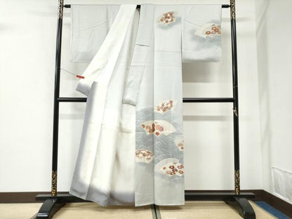 平和屋着物●訪問着　刺繍　立波地紙笹竹草花文　暈し染め　金彩　ますいわ屋扱い　正絹　逸品　CABI2841yc
