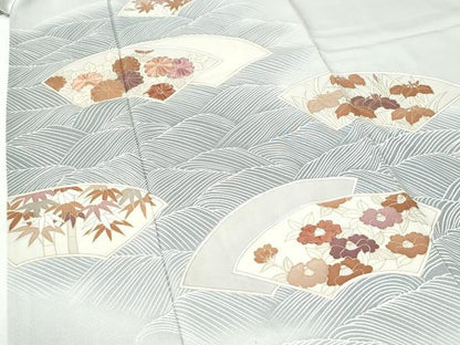 平和屋着物●訪問着　刺繍　立波地紙笹竹草花文　暈し染め　金彩　ますいわ屋扱い　正絹　逸品　CABI2841yc