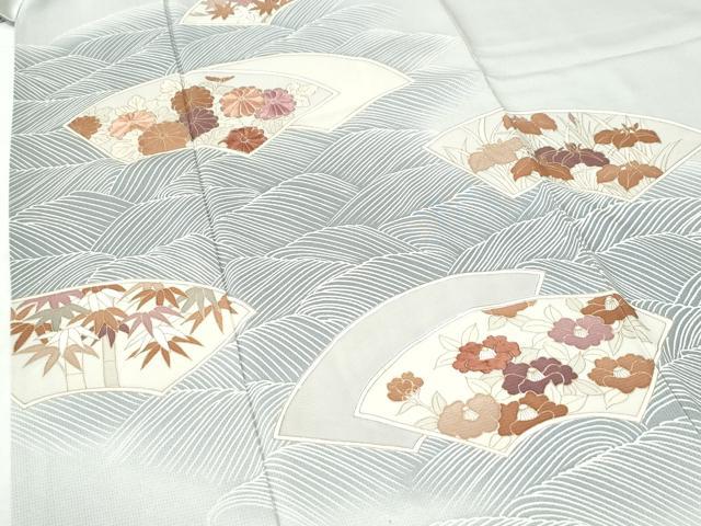 平和屋着物●訪問着　刺繍　立波地紙笹竹草花文　暈し染め　金彩　ますいわ屋扱い　正絹　逸品　CABI2841yc