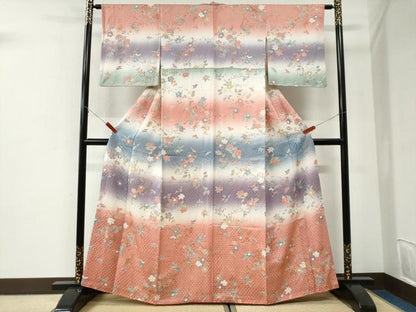 平和屋着物●訪問着　絞り　草花文　金彩　正絹　逸品　CABI2843yc
