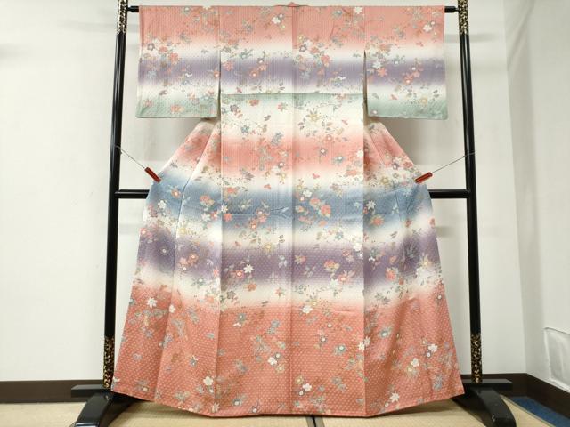 平和屋着物●訪問着　絞り　草花文　金彩　正絹　逸品　CABI2843yc