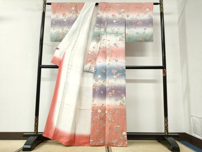 平和屋着物●訪問着　絞り　草花文　金彩　正絹　逸品　CABI2843yc