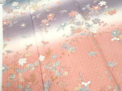 平和屋着物●訪問着　絞り　草花文　金彩　正絹　逸品　CABI2843yc