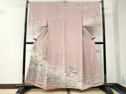 平和屋着物●訪問着　雲取り浜松風景文　暈し染め　金彩　正絹　逸品　未使用　CABI2844yc