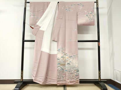 平和屋着物●訪問着　雲取り浜松風景文　暈し染め　金彩　正絹　逸品　未使用　CABI2844yc
