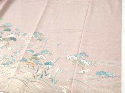 平和屋着物●訪問着　雲取り浜松風景文　暈し染め　金彩　正絹　逸品　未使用　CABI2844yc