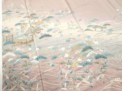 平和屋着物●訪問着　雲取り浜松風景文　暈し染め　金彩　正絹　逸品　未使用　CABI2844yc