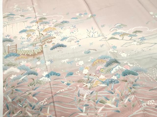 平和屋着物●訪問着　雲取り浜松風景文　暈し染め　金彩　正絹　逸品　未使用　CABI2844yc