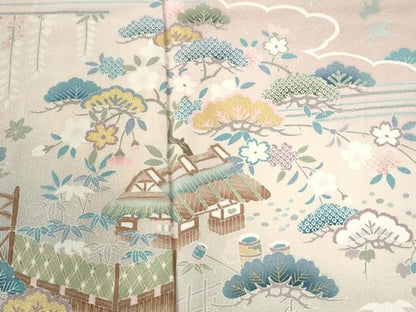 平和屋着物●訪問着　雲取り浜松風景文　暈し染め　金彩　正絹　逸品　未使用　CABI2844yc