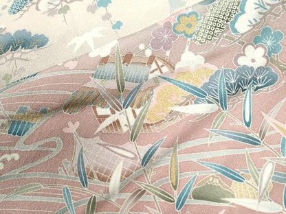 平和屋着物●訪問着　雲取り浜松風景文　暈し染め　金彩　正絹　逸品　未使用　CABI2844yc