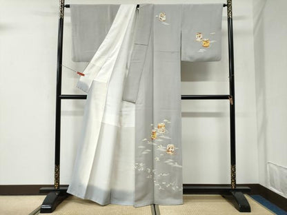 平和屋着物●銀座きしや　訪問着　浜松貝桶草花文　金彩　正絹　逸品　CABI2846yc