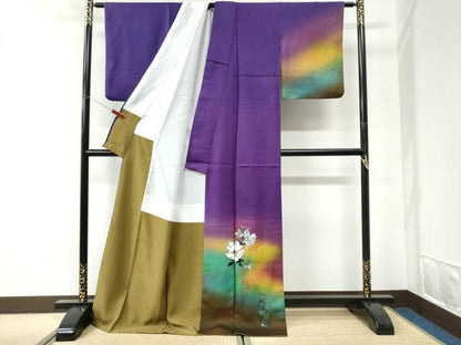 平和屋着物●染色作家　木下茂森　訪問着　陶器花文　暈し染め　金彩　ロング丈　正絹　逸品　CABI2847yc