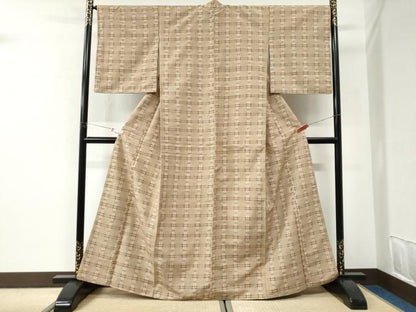 平和屋着物●上質な紬　格子　正絹　逸品　CABI2848yc