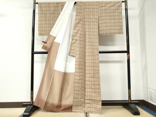 平和屋着物●上質な紬　格子　正絹　逸品　CABI2848yc