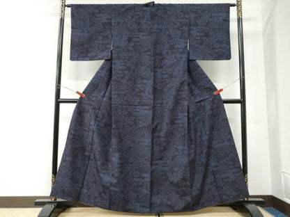 平和屋着物●結城紬　80亀甲　エ霞草花文　正絹　逸品　CABI2853yc