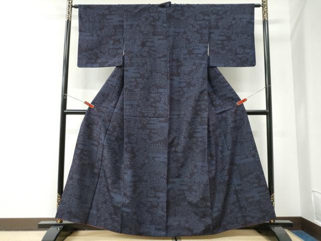 平和屋着物●結城紬　80亀甲　エ霞草花文　正絹　逸品　CABI2853yc