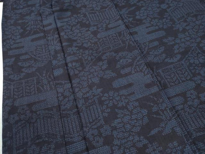 平和屋着物●結城紬　80亀甲　エ霞草花文　正絹　逸品　CABI2853yc