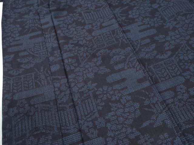 平和屋着物●結城紬　80亀甲　エ霞草花文　正絹　逸品　CABI2853yc