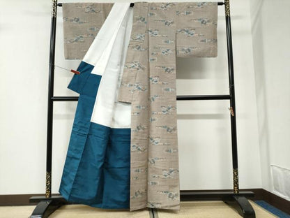 平和屋着物●上質な紬　短冊草花文　正絹　逸品　CABI2855yc