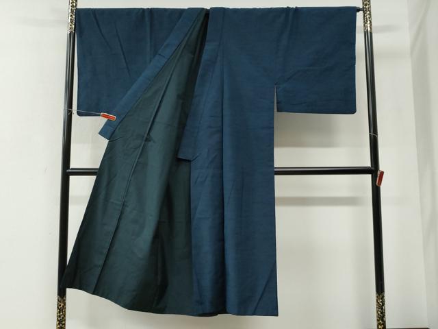 平和屋着物●男性　紬　アンサンブル　色無地　濃紺地　キングサイズ　正絹　逸品　CABI2862yc