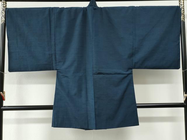 平和屋着物●男性　紬　アンサンブル　色無地　濃紺地　キングサイズ　正絹　逸品　CABI2862yc