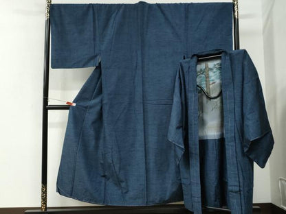 平和屋着物●男性　紬　アンサンブル　霞文　キングサイズ　正絹　逸品　CABI2864yc