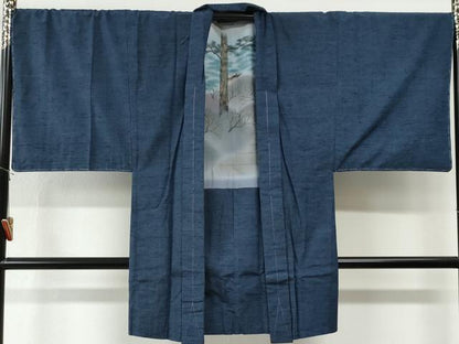 平和屋着物●男性　紬　アンサンブル　霞文　キングサイズ　正絹　逸品　CABI2864yc