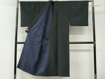平和屋着物●男性　紬　アンサンブル　色無地　黒地　正絹　逸品　未使用　CABI2865yc