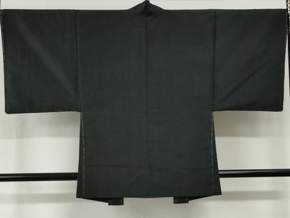 平和屋着物●男性　紬　アンサンブル　色無地　黒地　正絹　逸品　未使用　CABI2865yc